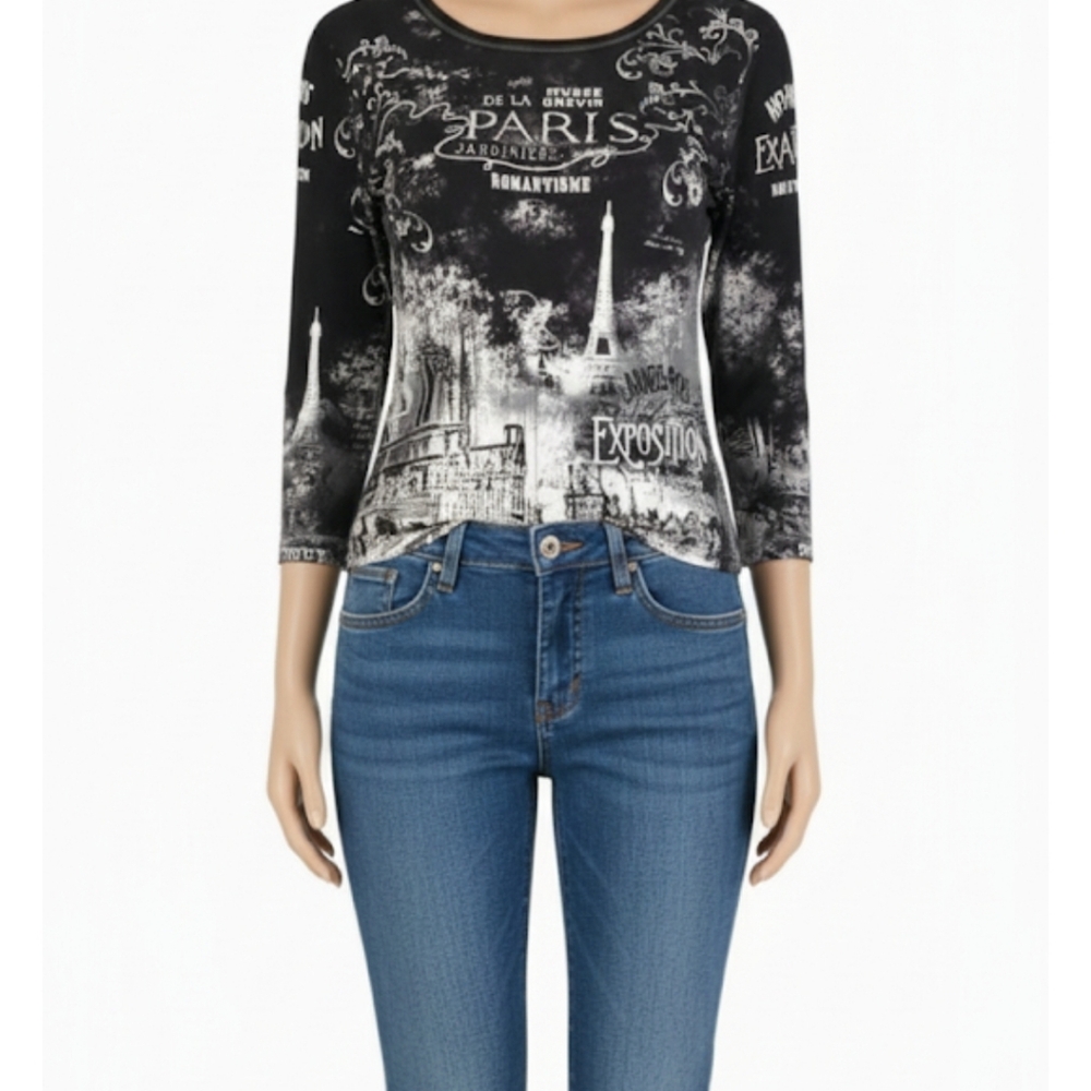 Apt. 9 Y2K  Black Long Sleeve Tee with Urban Graphic Design